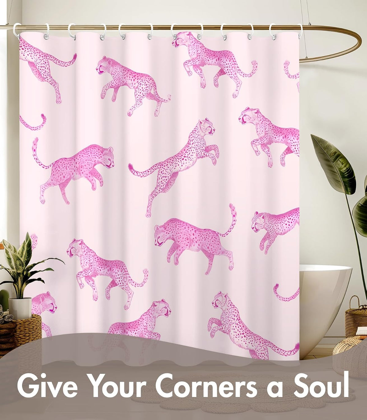 Shower Curtain for Bathroom - Cute Aesthetic Decorative Modern Girly Unique Girls Design Pretty Women Waterproof Fabric Cloth Cortinas de Baño Bathtub 72 x 72 Inch, Pink Leopard