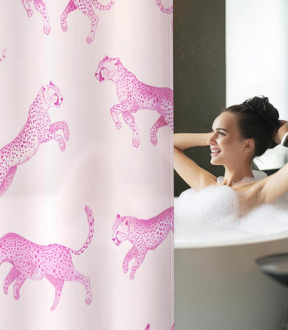 Shower Curtain for Bathroom - Cute Aesthetic Decorative Modern Girly Unique Girls Design Pretty Women Waterproof Fabric Cloth Cortinas de Baño Bathtub 72 x 72 Inch, Pink Leopard
