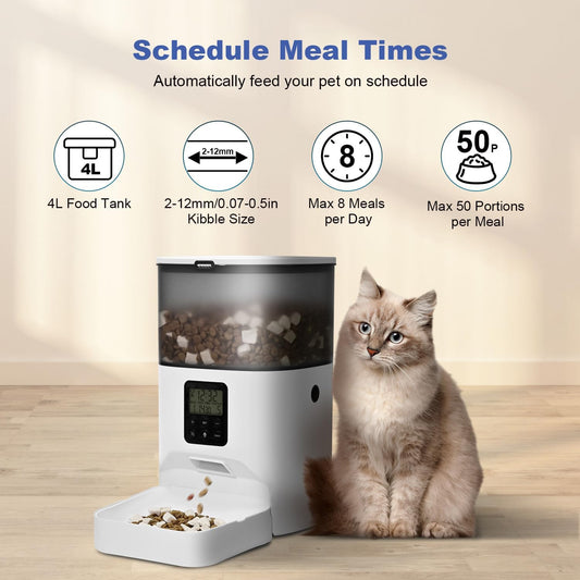 ANDOLL HOME Automatic Cat Feeder, 4L Cat Food Dispenser with 10s Voice Recorder, Pet Feeder up to 8 Meals per Day, Timed Dog Feeder with Dry Food Sealed Ring