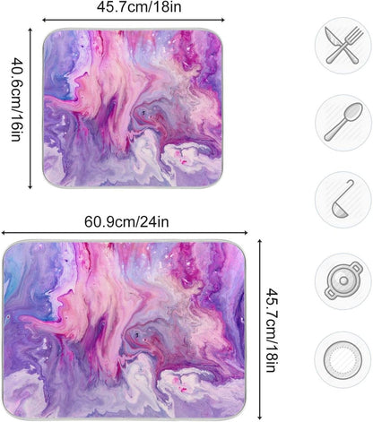 Super Absorbent Dish Drying Mat, Microfiber Fast-Drying Dish Mat, 16" x 18", Kitchen Dish Drying Pad, Abstract Purplr Pink Marble Paint