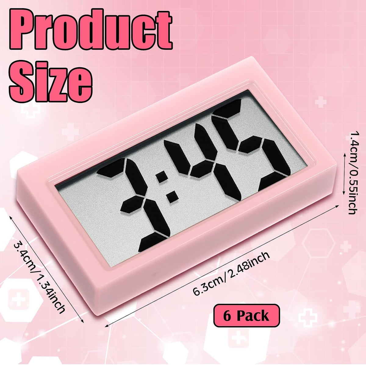 3 Pieces Mini Small Digital Clock Stick On,Pink
