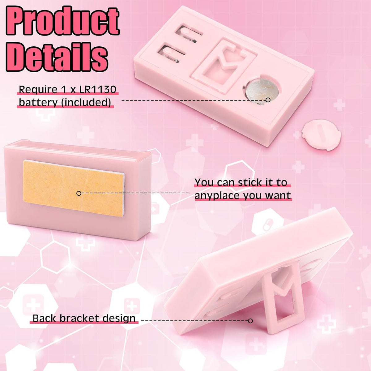 3 Pieces Mini Small Digital Clock Stick On,Pink