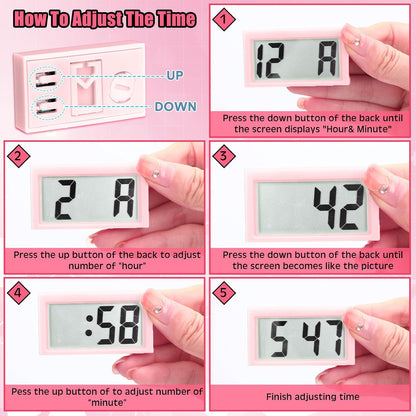 3 Pieces Mini Small Digital Clock Stick On,Pink