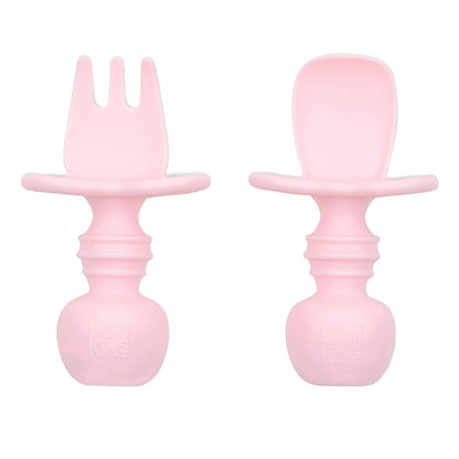 Baby Utensils Set, Chewtensils Silicone Spoons for Dipping, Self-Feeding, Baby Led Weaning, Trainer Learning, First Stage Eating, Soft Practice Fork and Spoon, Babies 6 Months, Pink
