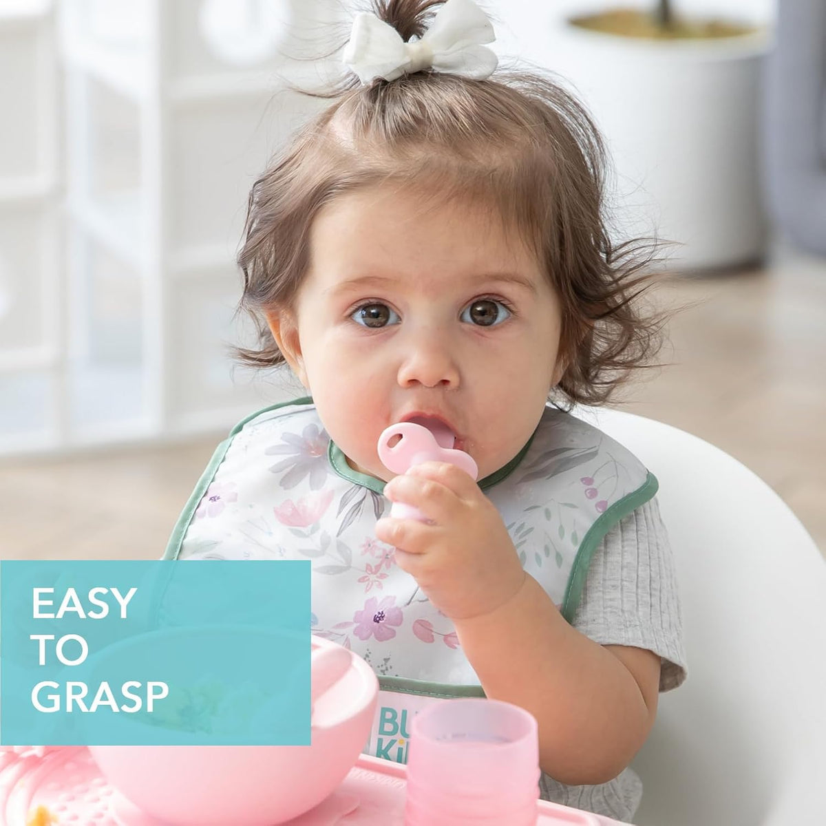 Baby Utensils Set, Chewtensils Silicone Spoons for Dipping, Self-Feeding, Baby Led Weaning, Trainer Learning, First Stage Eating, Soft Practice Fork and Spoon, Babies 6 Months, Pink