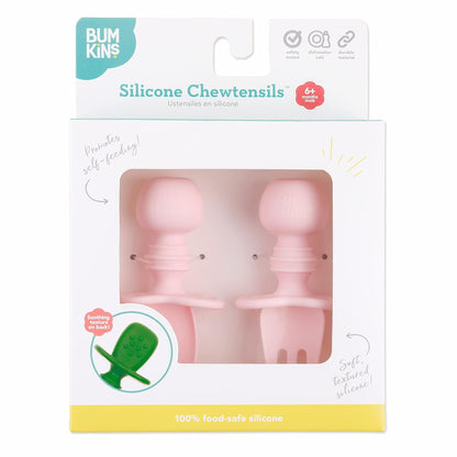 Baby Utensils Set, Chewtensils Silicone Spoons for Dipping, Self-Feeding, Baby Led Weaning, Trainer Learning, First Stage Eating, Soft Practice Fork and Spoon, Babies 6 Months, Pink