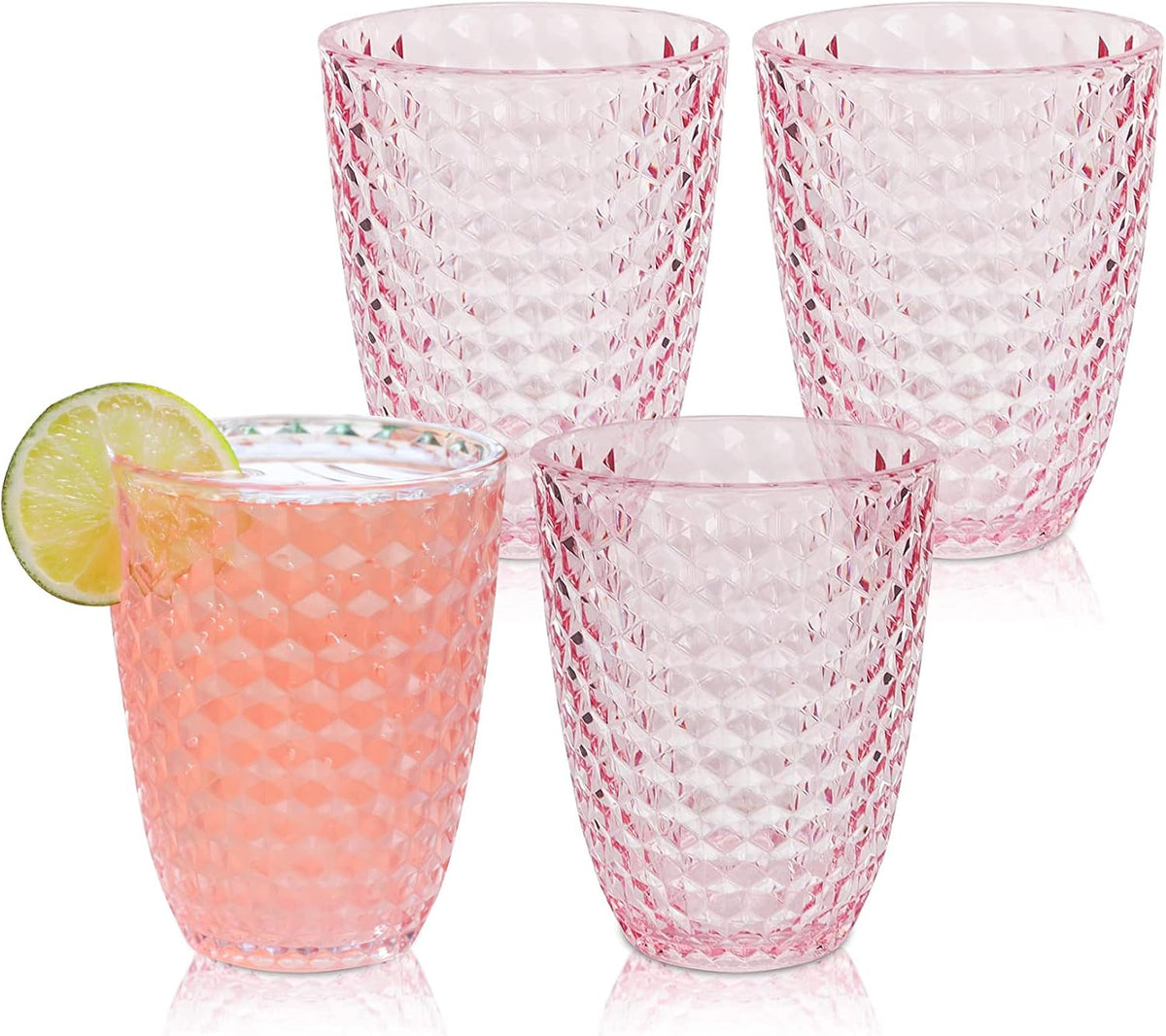 Shatterproof Tritan Plastic Short Tumbler, Set of 4, 12 oz - Laguna Beach Drinking Glasses - Unbreakable Glasses for Indoor and Outdoor Use - BPA Free - Pink