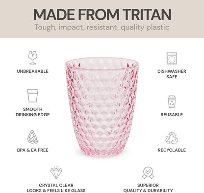Shatterproof Tritan Plastic Short Tumbler, Set of 4, 12 oz - Laguna Beach Drinking Glasses - Unbreakable Glasses for Indoor and Outdoor Use - BPA Free - Pink