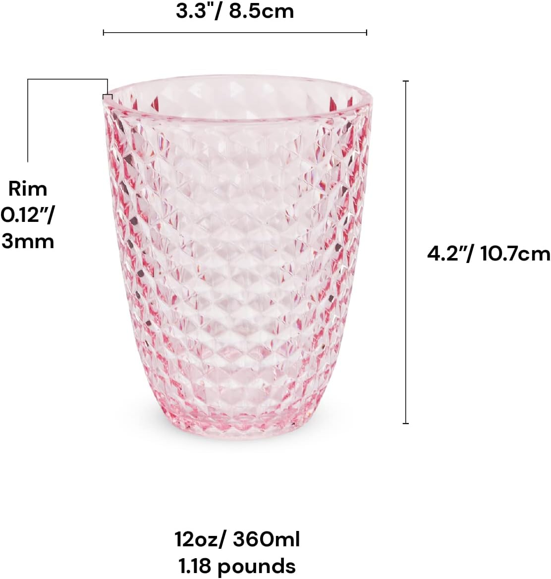 Shatterproof Tritan Plastic Short Tumbler, Set of 4, 12 oz - Laguna Beach Drinking Glasses - Unbreakable Glasses for Indoor and Outdoor Use - BPA Free - Pink