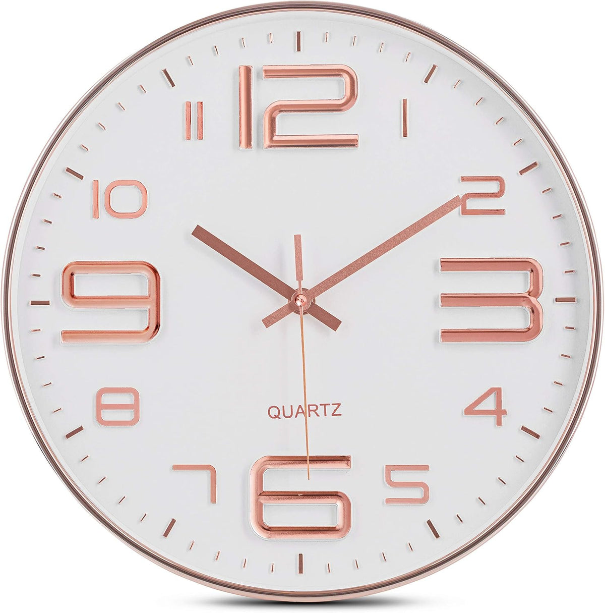 Rose Gold Wall Clock 12 Inch Silent Non-Ticking Quality Quartz Battery Operated Easy to Read Decorative Modern Design for Home/Office/Kitchen/Bedroom/Living Room (Rose Gold & White)