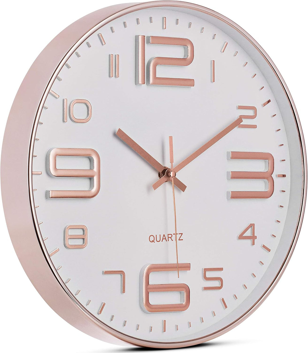 Rose Gold Wall Clock 12 Inch Silent Non-Ticking Quality Quartz Battery Operated Easy to Read Decorative Modern Design for Home/Office/Kitchen/Bedroom/Living Room (Rose Gold & White)
