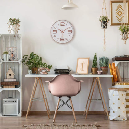 Rose Gold Wall Clock 12 Inch Silent Non-Ticking Quality Quartz Battery Operated Easy to Read Decorative Modern Design for Home/Office/Kitchen/Bedroom/Living Room (Rose Gold & White)