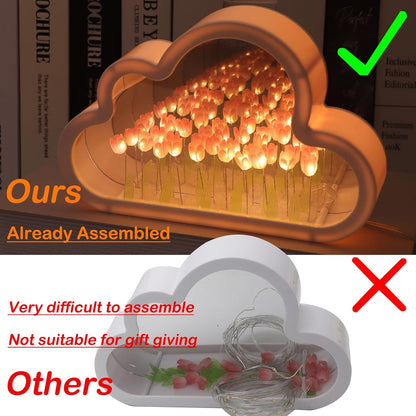 Unique Tulip Lamp Cloud Night Light, Fully Assembled Infinity Flowers Mirror, USB Powered Home Decoration Table Lamp, Aesthetic Room Decor Gifts for Teen Girls Kids (Pink)