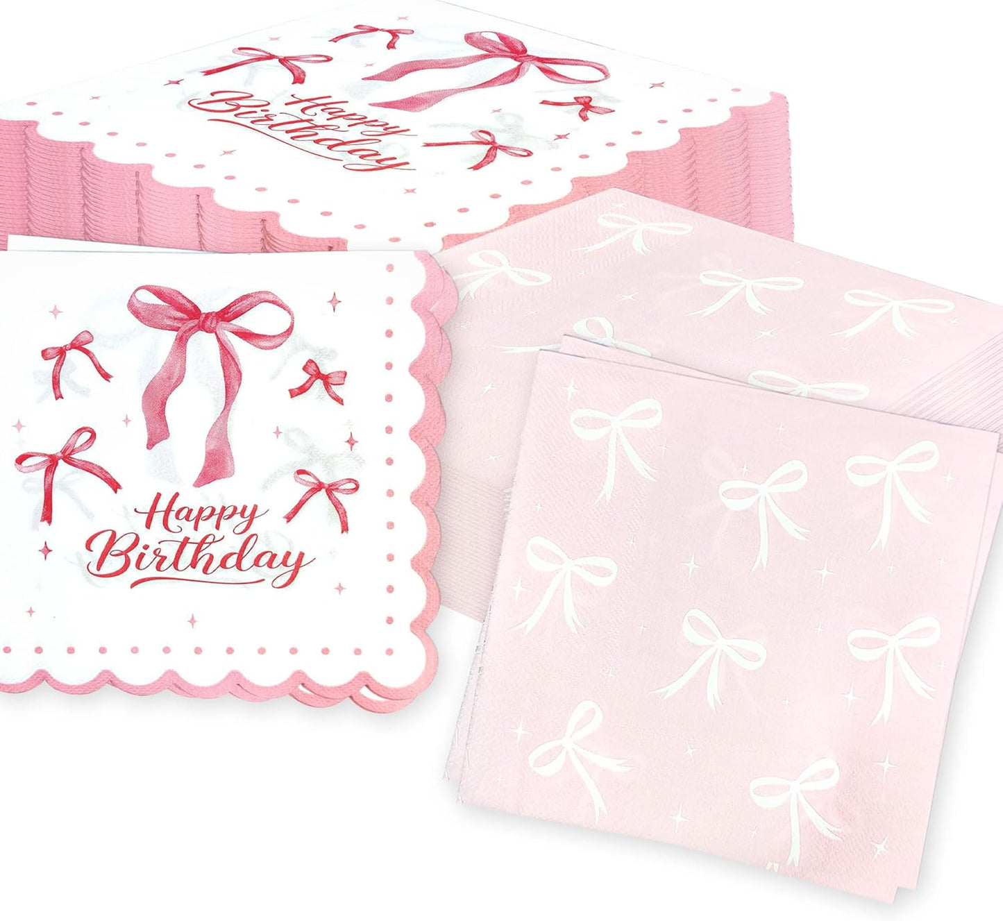 40 PCS Pink Bow Birthday Napkins,Coquette Birthday Decorations for Coquette Bows Party Favors Supplies Bridal Shower Baby Shower Wedding Party