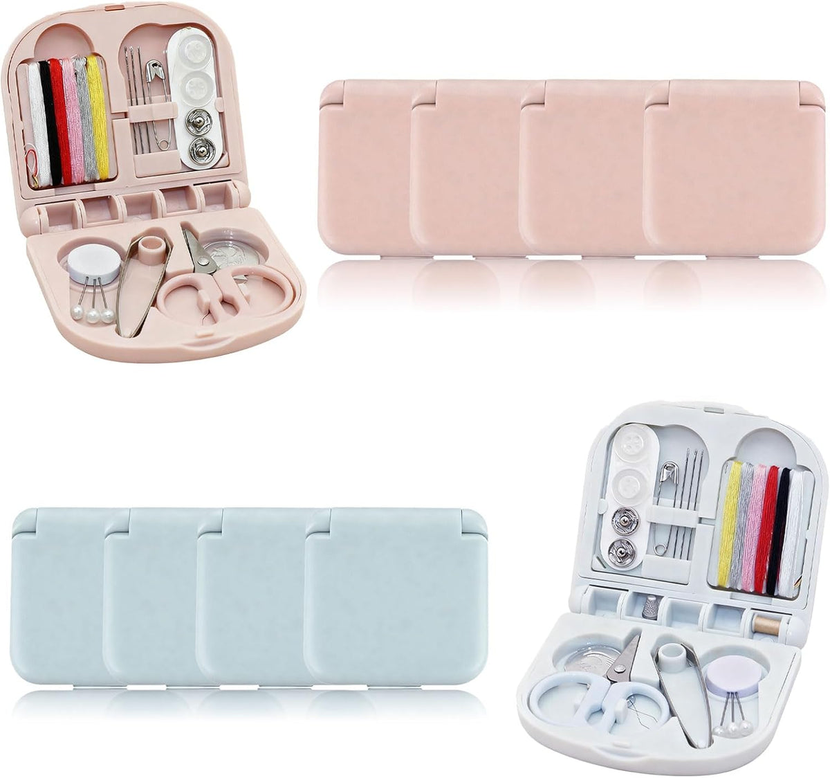 8 Pack Mini Travel Sewing Kit for Adult & Kid | Portable Sewing Box Kit Bulk | Small Emergency Repair Set with Thread Scissors Needle for Travel, Beginner DIY Handcraft | Pink + Blue