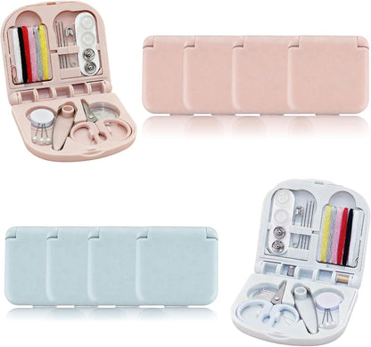 8 Pack Mini Travel Sewing Kit for Adult & Kid | Portable Sewing Box Kit Bulk | Small Emergency Repair Set with Thread Scissors Needle for Travel, Beginner DIY Handcraft | Pink + Blue