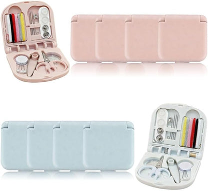 8 Pack Mini Travel Sewing Kit for Adult & Kid | Portable Sewing Box Kit Bulk | Small Emergency Repair Set with Thread Scissors Needle for Travel, Beginner DIY Handcraft | Pink + Blue
