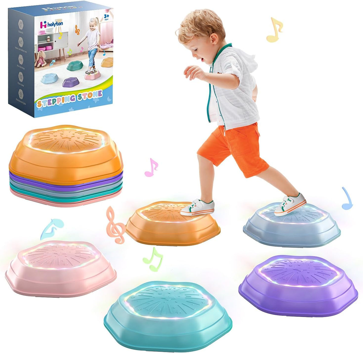 Holyton Light-Up Musical Stepping Stones for Kids, 5 Pack