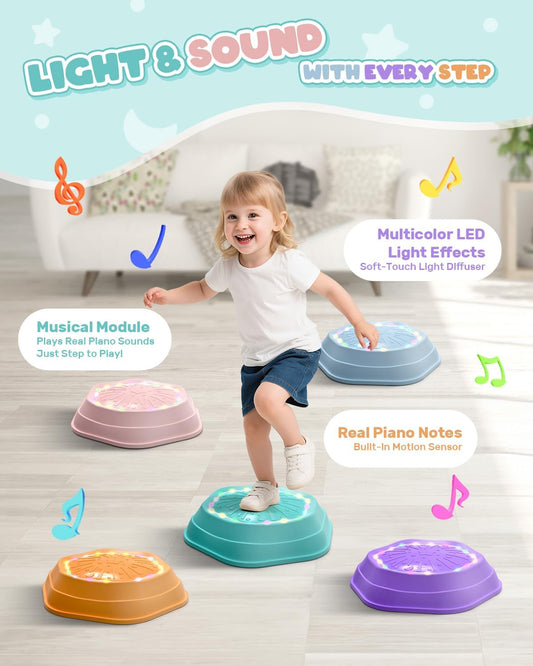 Holyton Light-Up Musical Stepping Stones for Kids, 5 Pack