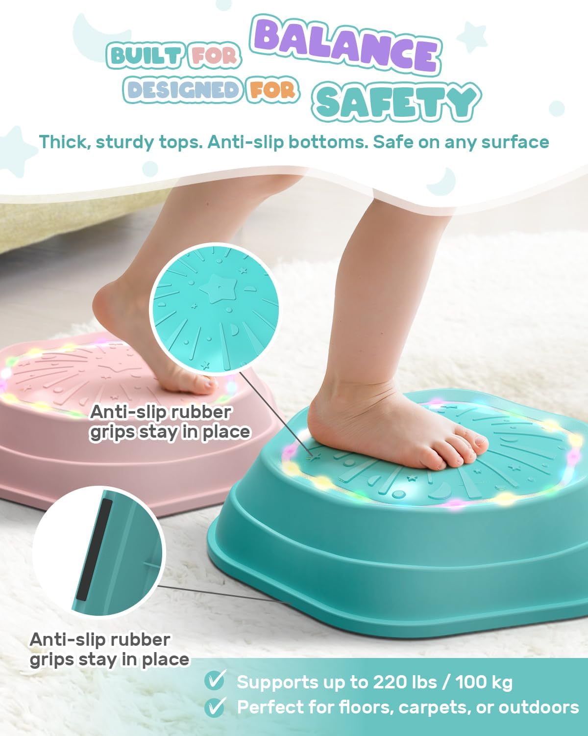 Holyton Light-Up Musical Stepping Stones for Kids, 5 Pack