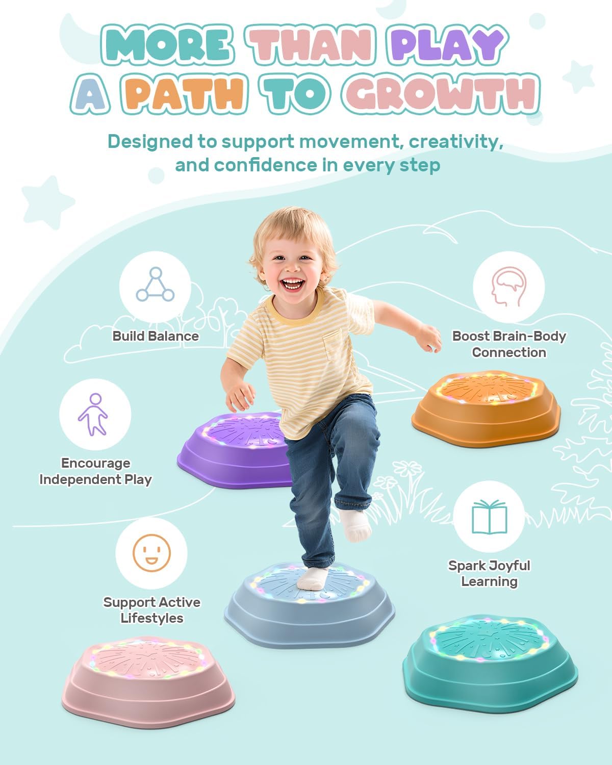 Holyton Light-Up Musical Stepping Stones for Kids, 5 Pack