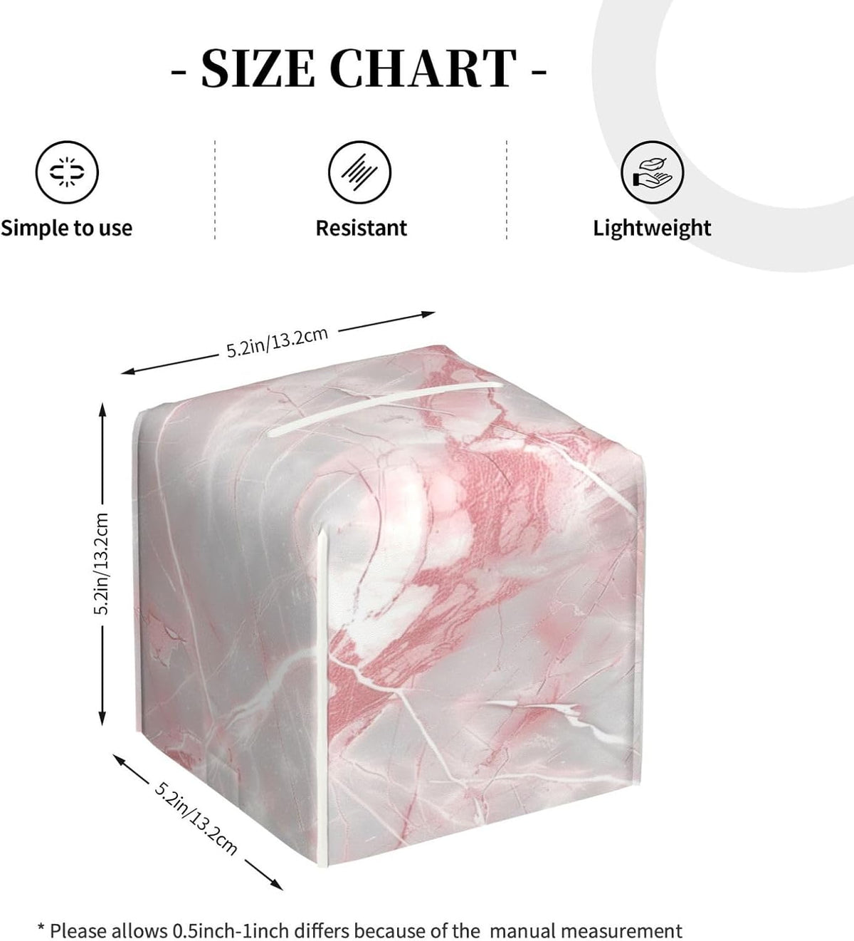 White and Pink Marble Tissue Box Cover Leather Square Tissue Box Holder Decorative Tissue Cube Box Cover Facial Paper Case Tissue Case Organizer for Home Office Car Decoration