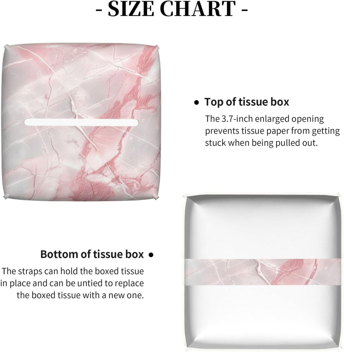 White and Pink Marble Tissue Box Cover Leather Square Tissue Box Holder Decorative Tissue Cube Box Cover Facial Paper Case Tissue Case Organizer for Home Office Car Decoration