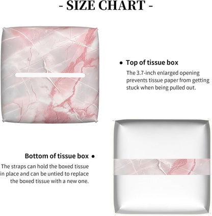 White and Pink Marble Tissue Box Cover Leather Square Tissue Box Holder Decorative Tissue Cube Box Cover Facial Paper Case Tissue Case Organizer for Home Office Car Decoration