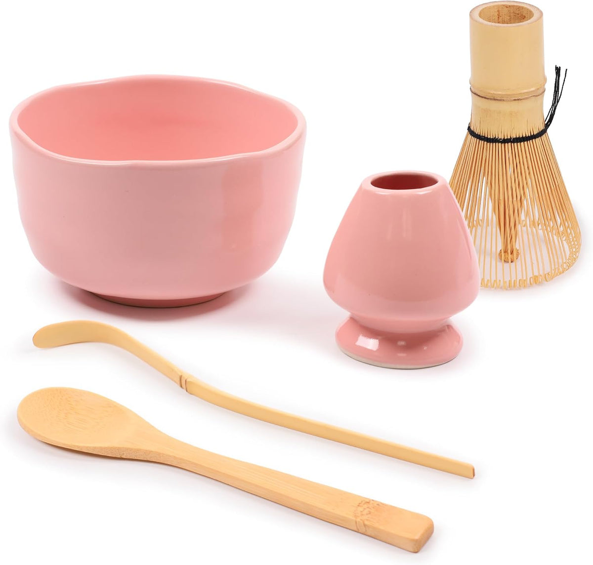 Matcha Bowl Set (Includes Bowl, Rest, Tea Whisk, Chasaku & Tea Spoon) 1 Set Pink