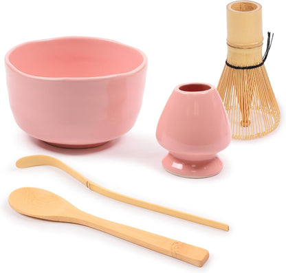 Matcha Bowl Set (Includes Bowl, Rest, Tea Whisk, Chasaku & Tea Spoon) 1 Set Pink
