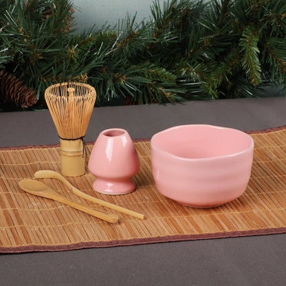 Matcha Bowl Set (Includes Bowl, Rest, Tea Whisk, Chasaku & Tea Spoon) 1 Set Pink