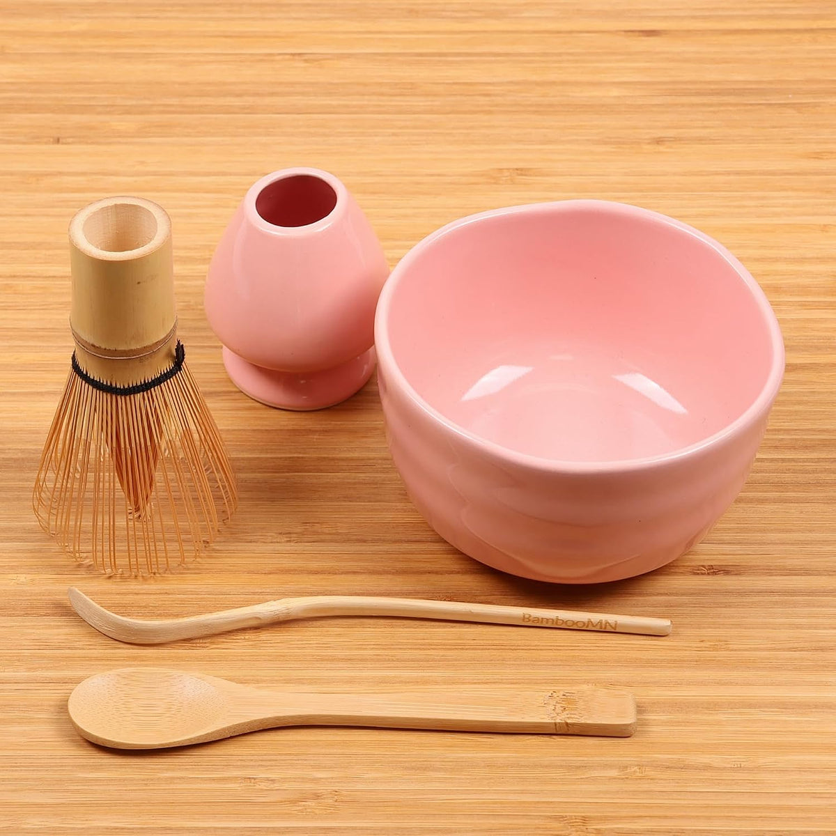 Matcha Bowl Set (Includes Bowl, Rest, Tea Whisk, Chasaku & Tea Spoon) 1 Set Pink