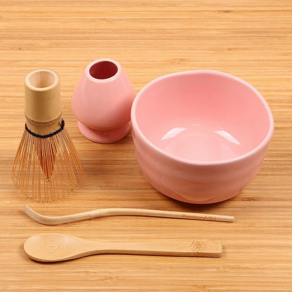 Matcha Bowl Set (Includes Bowl, Rest, Tea Whisk, Chasaku & Tea Spoon) 1 Set Pink