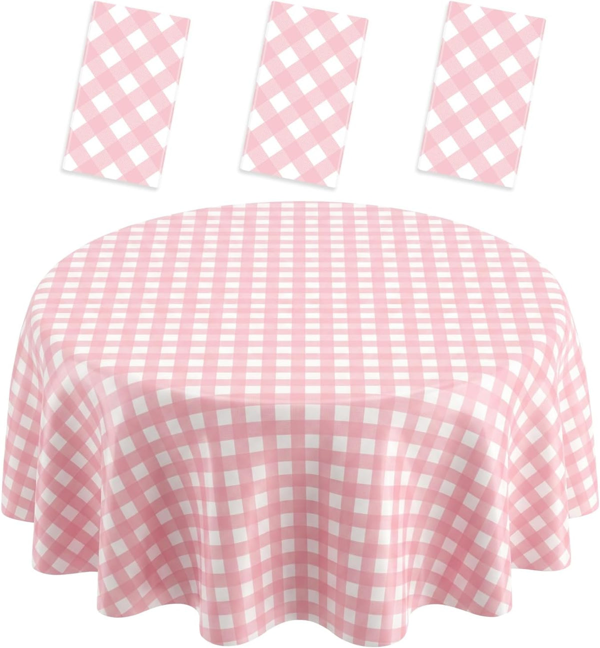 3 Pack Pink Round Tablecloth Pink and White Circular Checkered Table Covers Easter Round Tablecloth Outdoor and Indoor Party Decorations for Picnic Barbecue Holiday Party Supply 84 Inch
