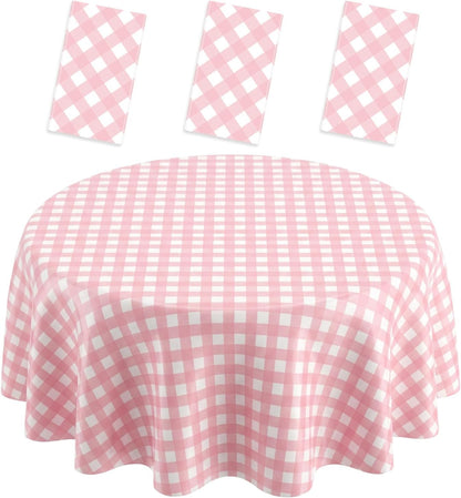 3 Pack Pink Round Tablecloth Pink and White Circular Checkered Table Covers Easter Round Tablecloth Outdoor and Indoor Party Decorations for Picnic Barbecue Holiday Party Supply 84 Inch