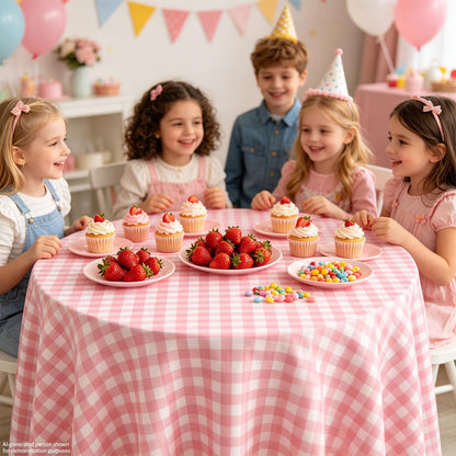 3 Pack Pink Round Tablecloth Pink and White Circular Checkered Table Covers Easter Round Tablecloth Outdoor and Indoor Party Decorations for Picnic Barbecue Holiday Party Supply 84 Inch