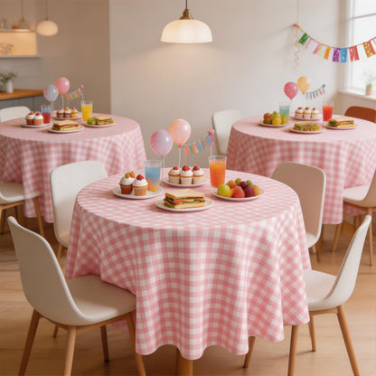 3 Pack Pink Round Tablecloth Pink and White Circular Checkered Table Covers Easter Round Tablecloth Outdoor and Indoor Party Decorations for Picnic Barbecue Holiday Party Supply 84 Inch