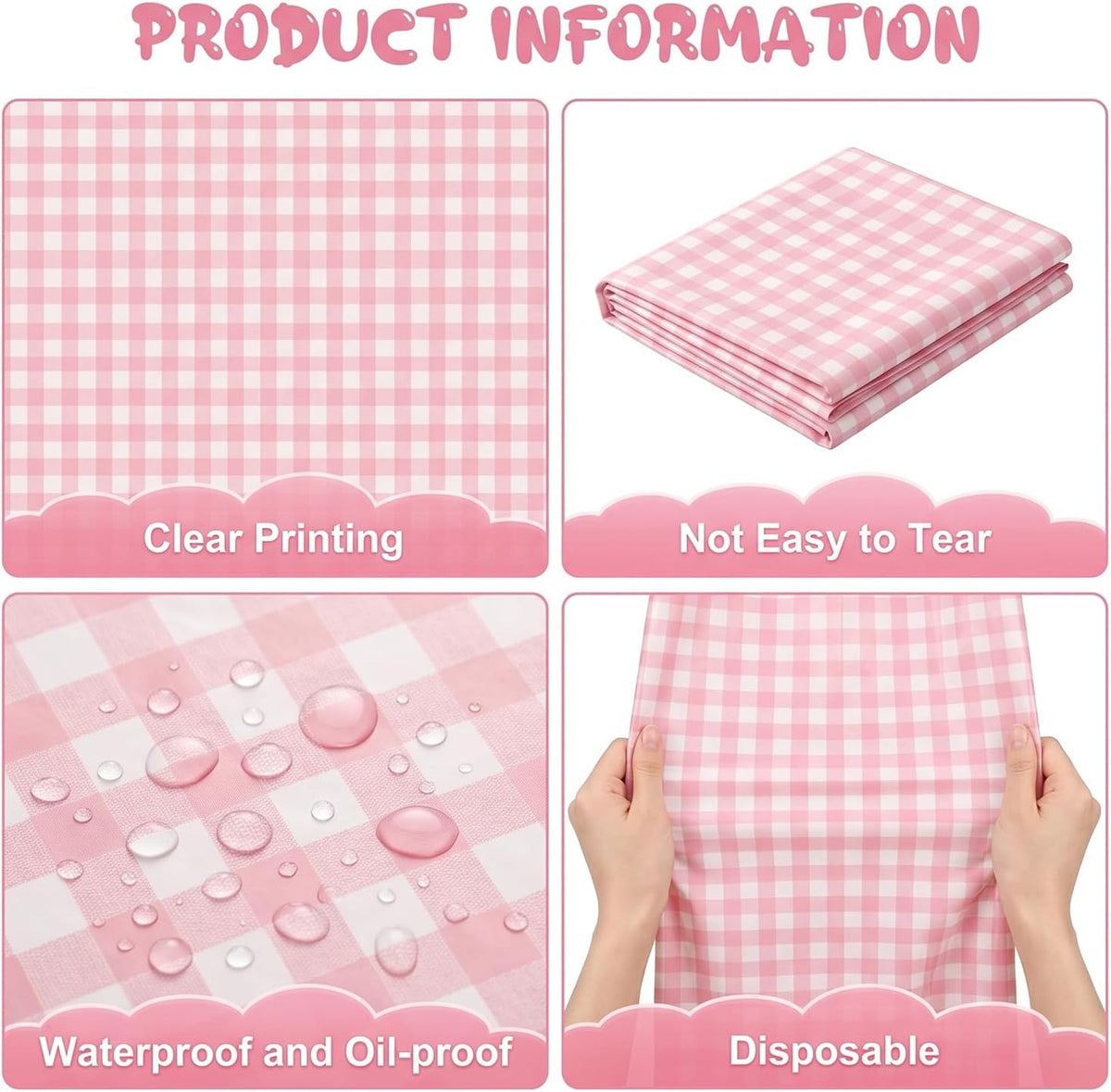 3 Pack Pink Round Tablecloth Pink and White Circular Checkered Table Covers Easter Round Tablecloth Outdoor and Indoor Party Decorations for Picnic Barbecue Holiday Party Supply 84 Inch