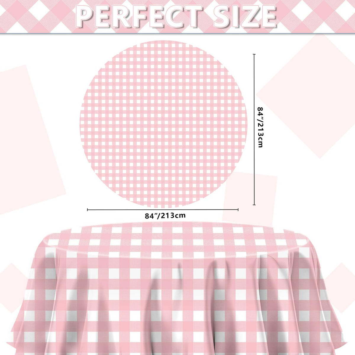 3 Pack Pink Round Tablecloth Pink and White Circular Checkered Table Covers Easter Round Tablecloth Outdoor and Indoor Party Decorations for Picnic Barbecue Holiday Party Supply 84 Inch