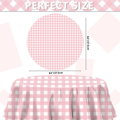 3 Pack Pink Round Tablecloth Pink and White Circular Checkered Table Covers Easter Round Tablecloth Outdoor and Indoor Party Decorations for Picnic Barbecue Holiday Party Supply 84 Inch