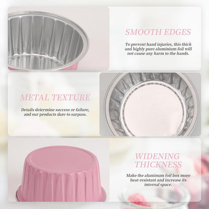 100-Pack 5 oz Pink Mini Cake Pans with Lids, Disposable Aluminum Foil Baking Cups, Muffin Tins, Ramekins for Cupcakes, Brownies, Flan, Pudding - Wedding, Birthday,Baby Shower, Princess Party