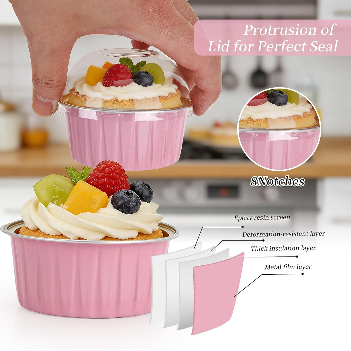 100-Pack 5 oz Pink Mini Cake Pans with Lids, Disposable Aluminum Foil Baking Cups, Muffin Tins, Ramekins for Cupcakes, Brownies, Flan, Pudding - Wedding, Birthday,Baby Shower, Princess Party