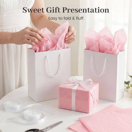 120 Sheets Pink Tissue Paper Bulk, 14 x 20 Inch Gift Wrapping Paper for Wedding Birthday DIY Craft Project