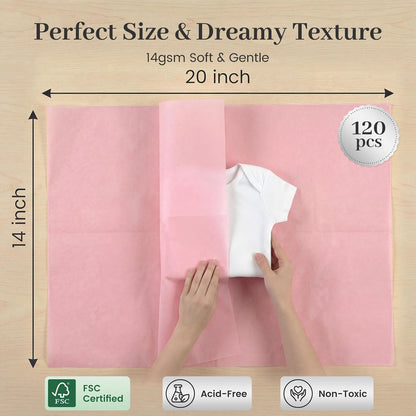 120 Sheets Pink Tissue Paper Bulk, 14 x 20 Inch Gift Wrapping Paper for Wedding Birthday DIY Craft Project