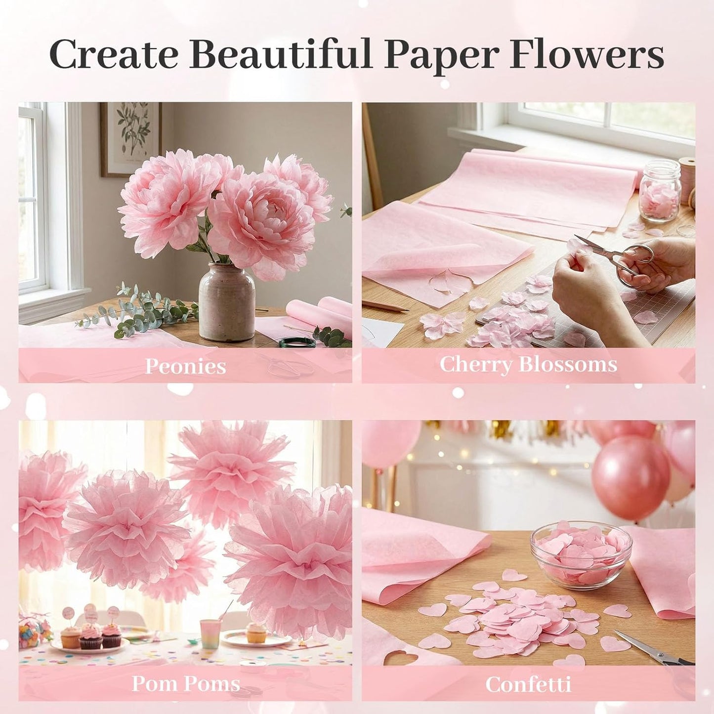 120 Sheets Pink Tissue Paper Bulk, 14 x 20 Inch Gift Wrapping Paper for Wedding Birthday DIY Craft Project