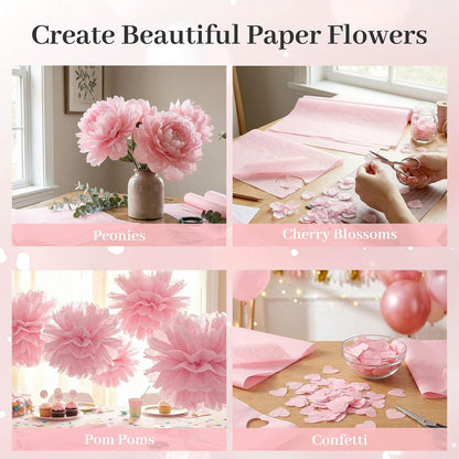120 Sheets Pink Tissue Paper Bulk, 14 x 20 Inch Gift Wrapping Paper for Wedding Birthday DIY Craft Project