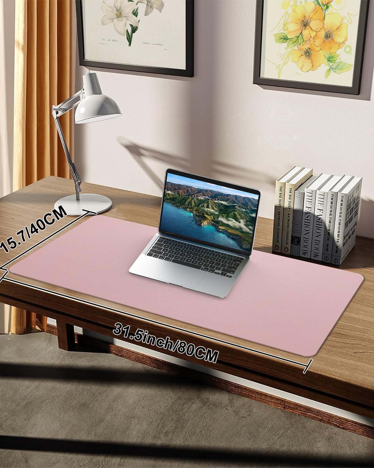 Leather Desk Protector, Non-Slip PU Laptop Mat for Office/Home - Waterproof Writing Pad (31.5"x15.7", Rose Pink)