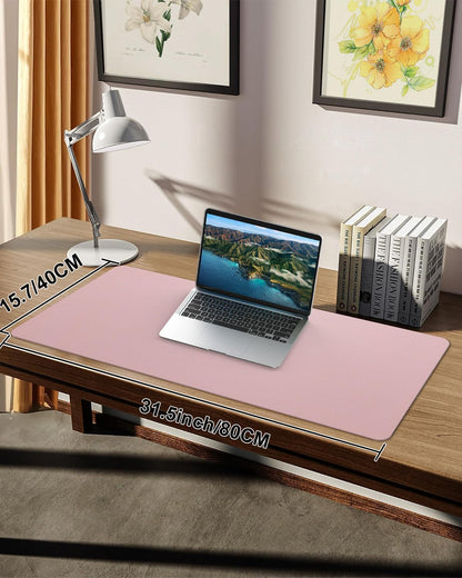 Leather Desk Protector, Non-Slip PU Laptop Mat for Office/Home - Waterproof Writing Pad (31.5"x15.7", Rose Pink)