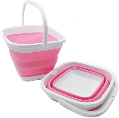 10L (2.6 Gallon) Collapsible Rectangular Handy Bucket (White/Pink (Set of 2))
