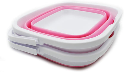 10L (2.6 Gallon) Collapsible Rectangular Handy Bucket (White/Pink (Set of 2))